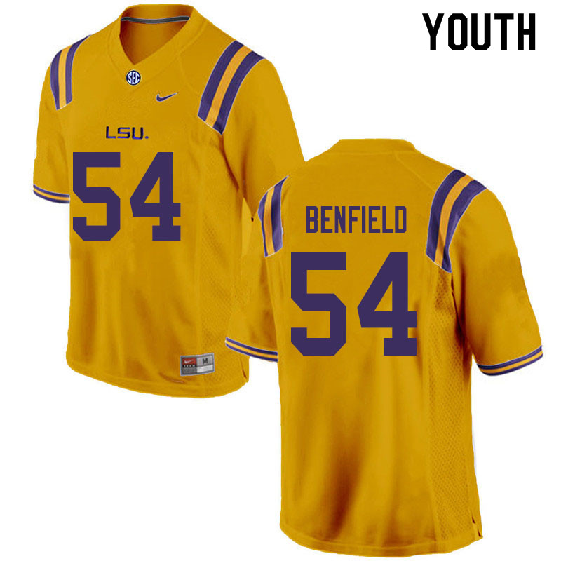Youth #54 Aaron Benfield LSU Tigers College Football Jerseys Sale-Gold